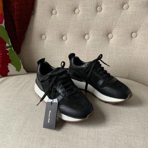 Massimo Dutti Black Leather Suede Sneakers Size 37